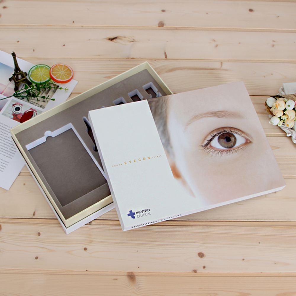 custom solid cardboard cosmetic gift packaging boxes with flocking tray