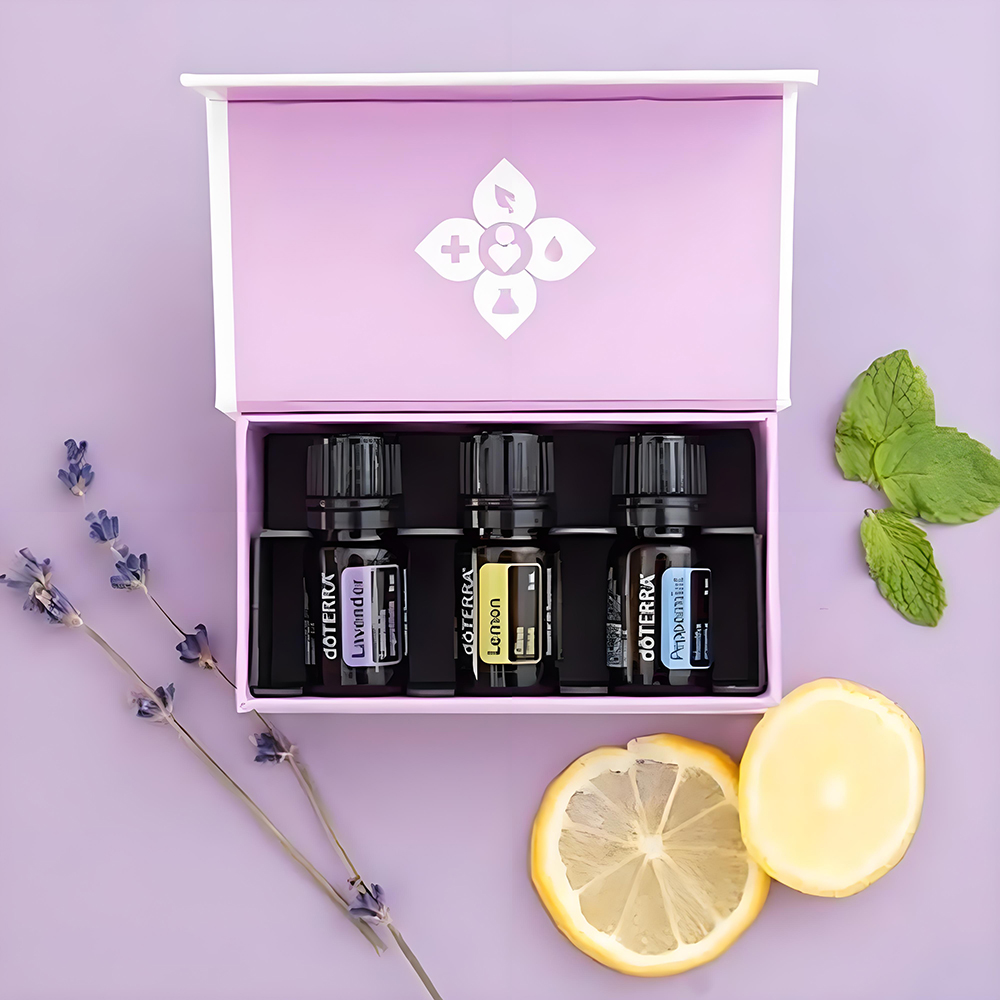 custom pink magnetic cosmetic packaging box essential oil gift set packaging box