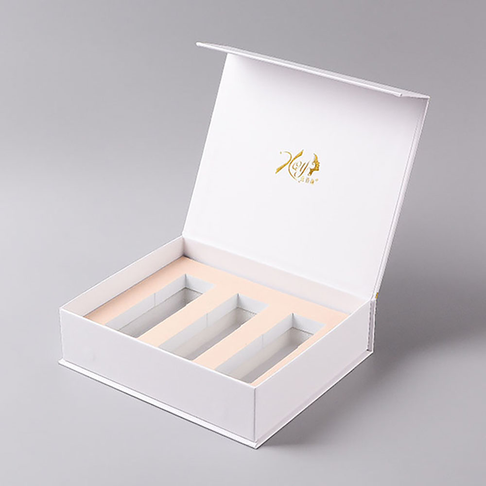 custom white cardboard cosmetic magnetic gift packaging box with EVA tray
