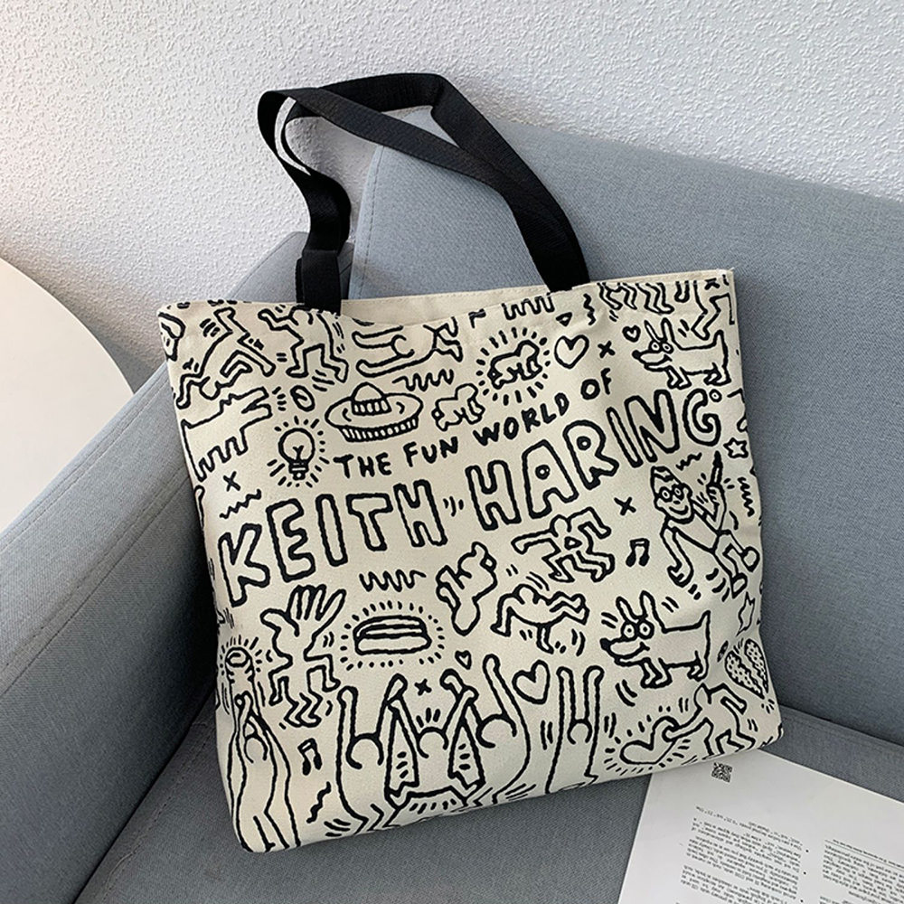 Artistic Keith Haring Pop Art Cotton Bag for Shopping and Daily Use