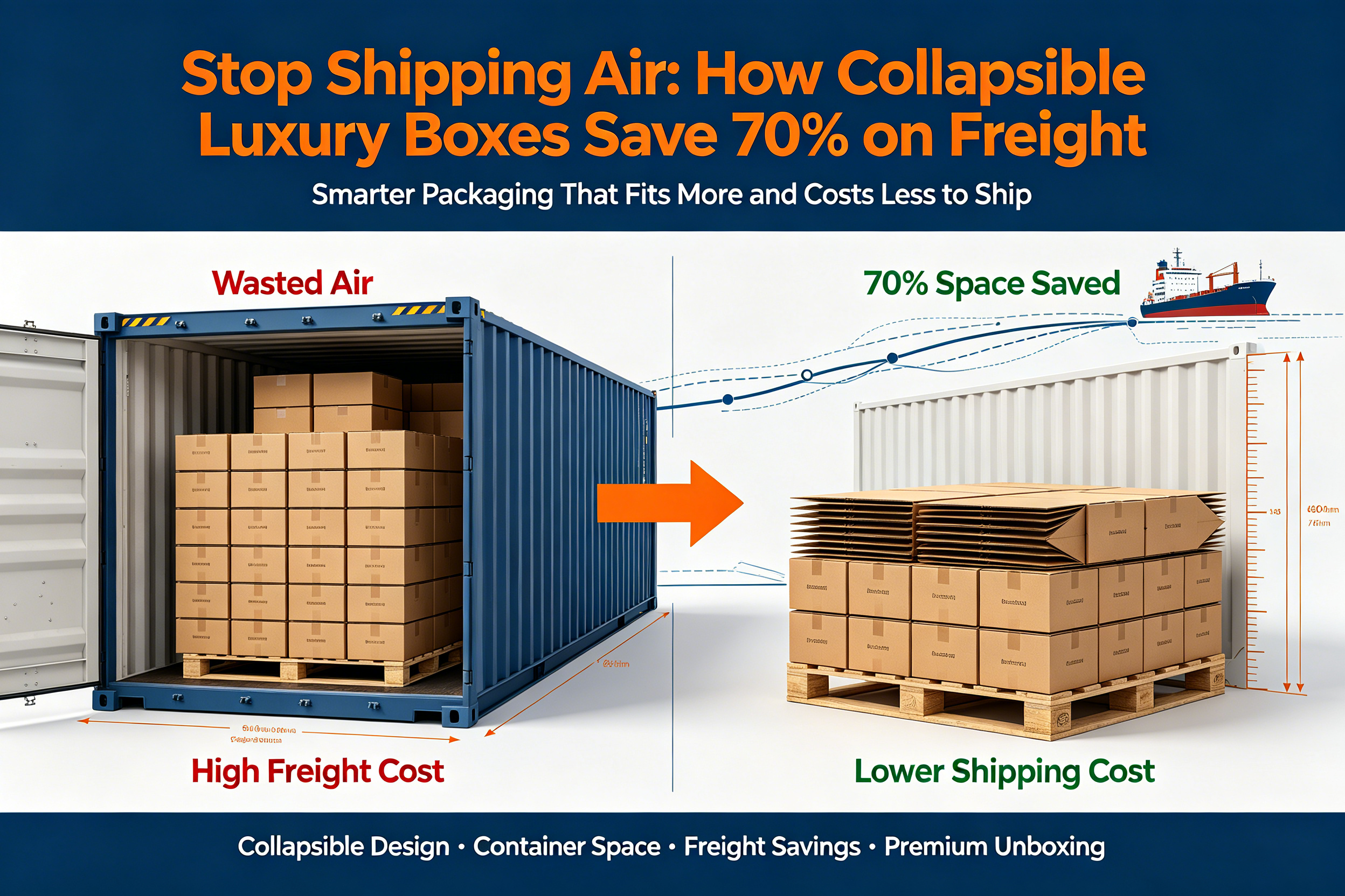 Slash your shipping CBM by 75%: How collapsible structural engineering transforms heavy luxury rigid gift boxes into flat-packed, freight-friendly shipments.